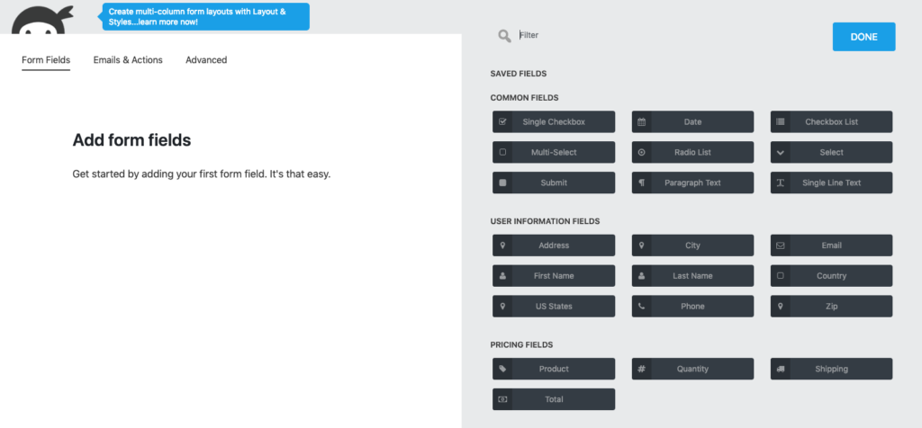 Ninja Forms is a great form builder in its free version