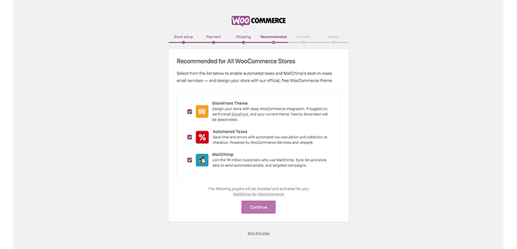 WooCommerce Recommended extensions