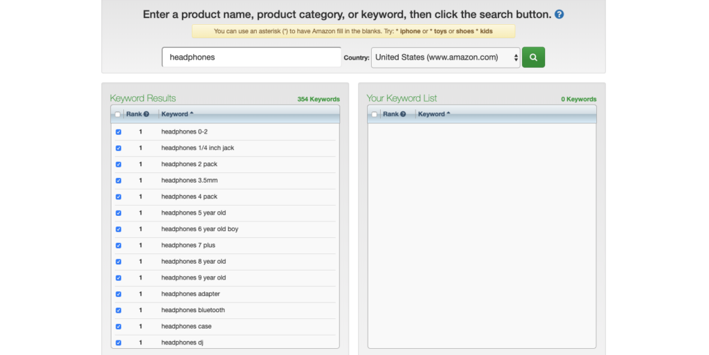 Using keyword tool dominator to scrape amazong search suggestions