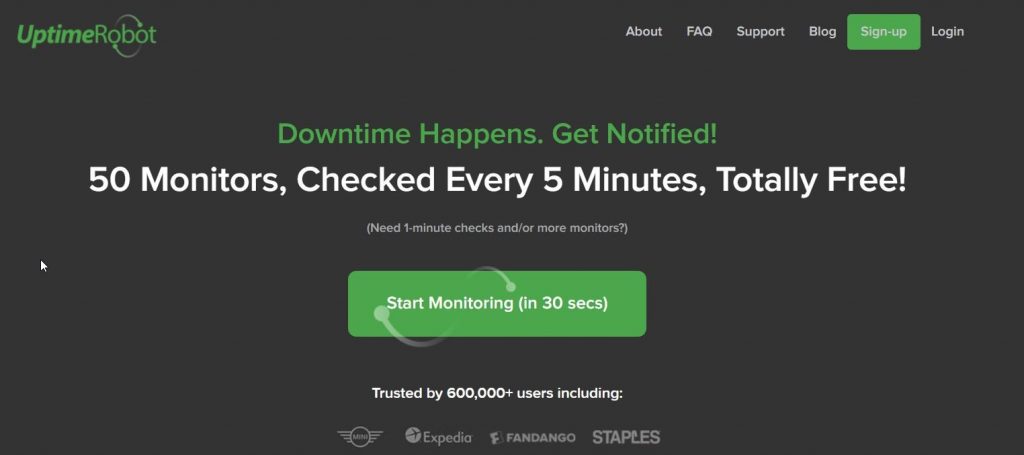 uptimerobot for checking your website every five minutes