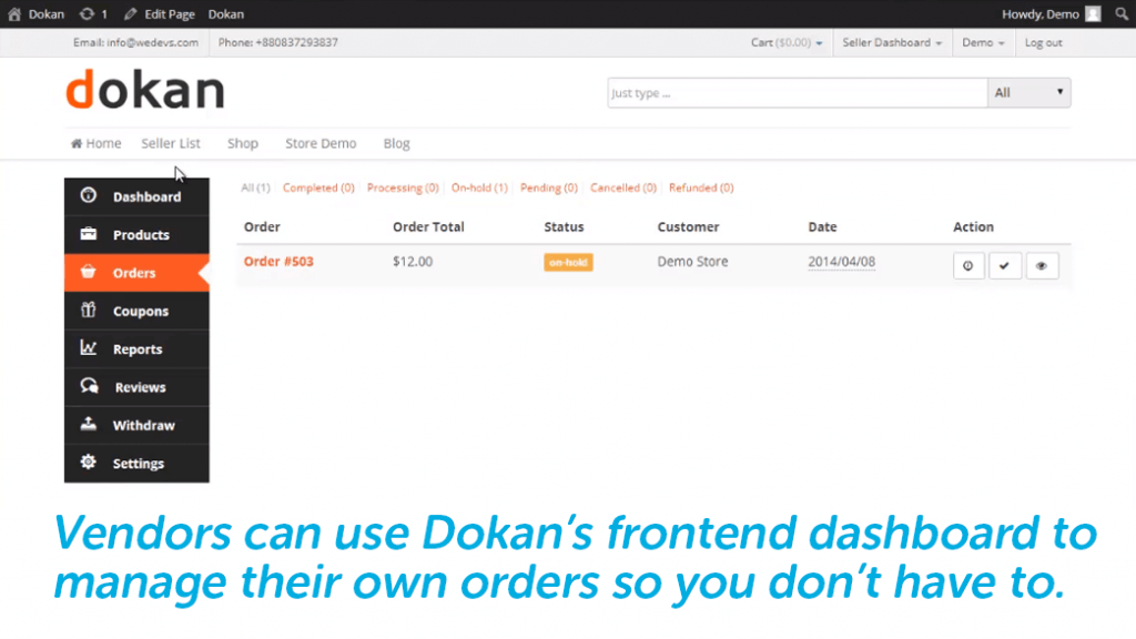 vendors can manage frontend orders with dokan dashboard