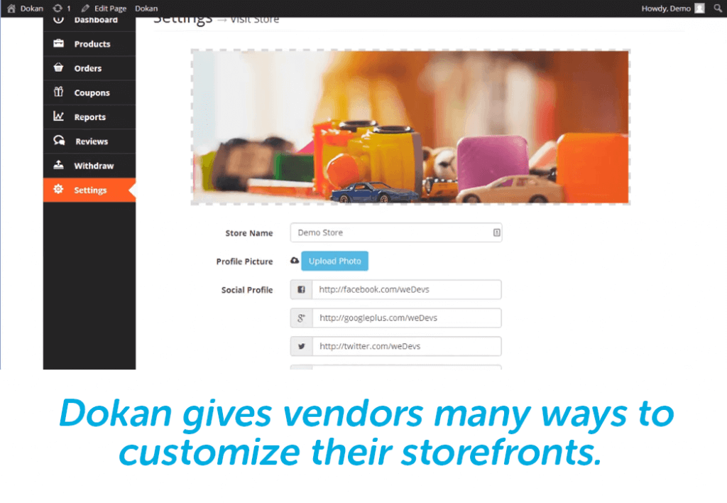 vendors can customize their storefront with dokan
