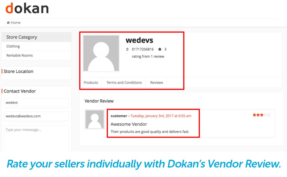 sellers and products can be reviewed separately with vendor review on dokan
