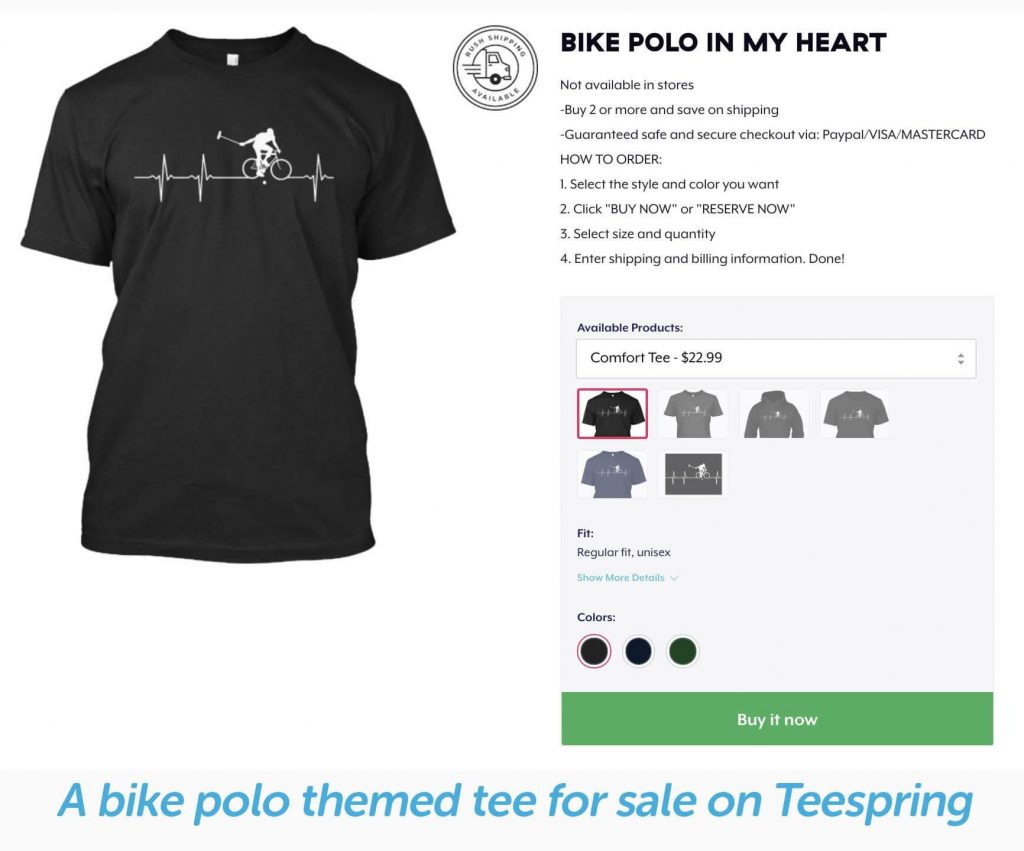 example of a bike bolo t shirt from teespring with minimum order volume