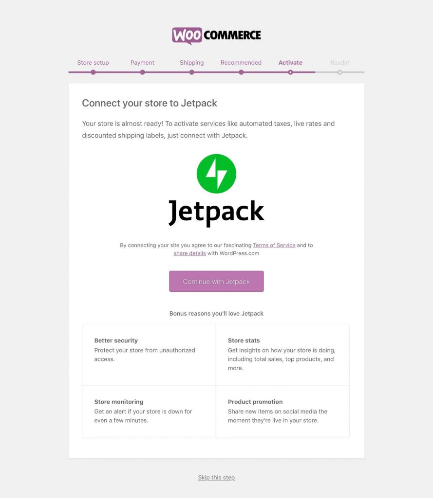 WooCommerce activate jetpack