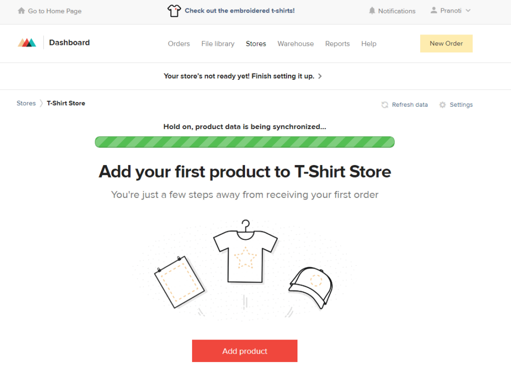 add your first t-shirt product to your store