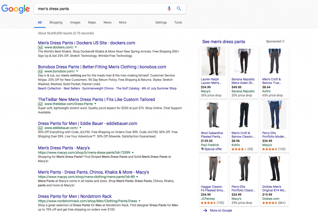 keyword research for ecommerce seo - mens dress pants on Google Search