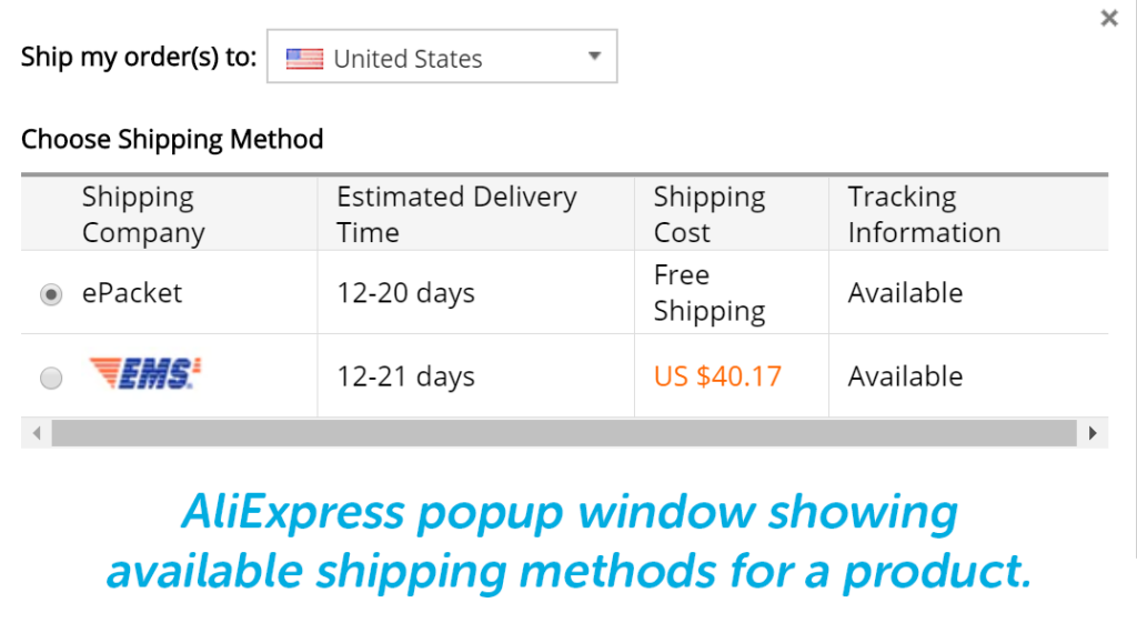 aliexpress shipping methods
