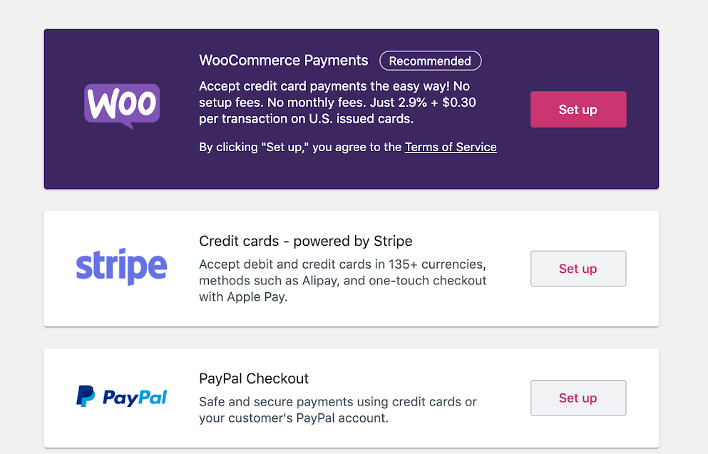 WooCommerce Payments in welcome wizard