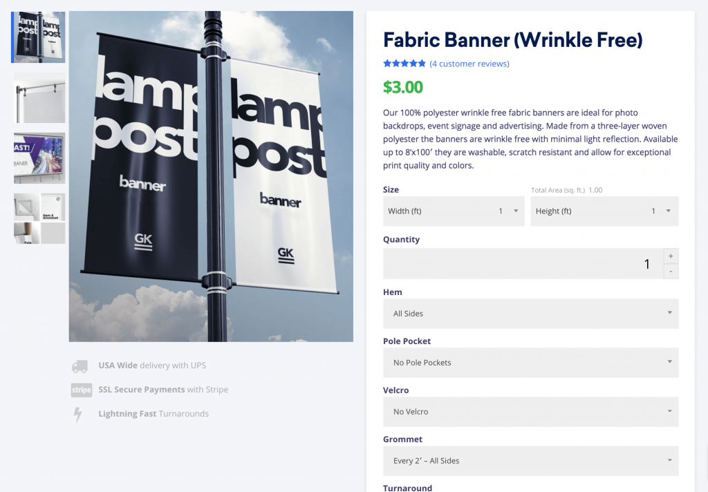 customize woocommerce product pages like gorilla printing with fabric banners against a natural background