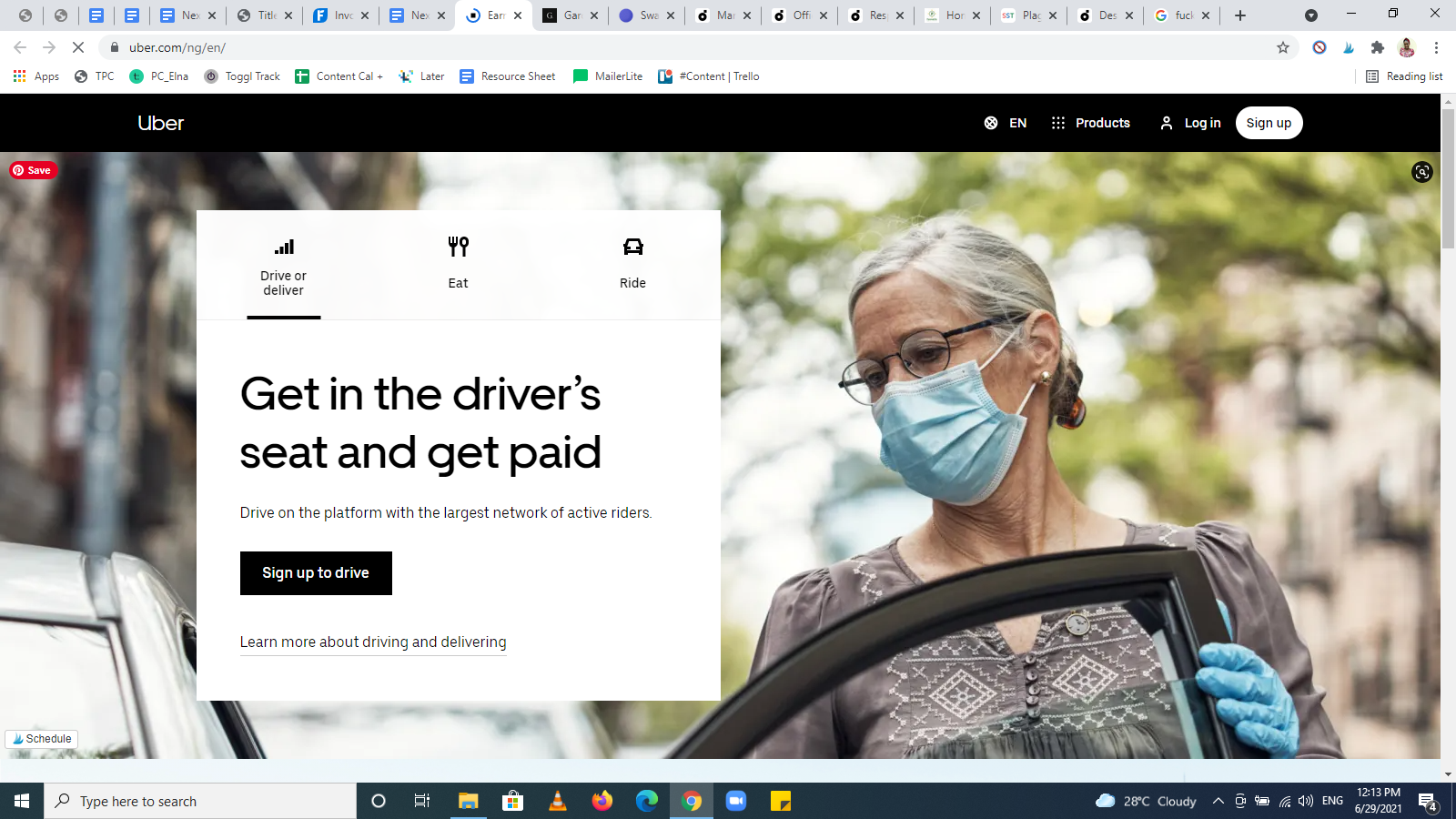 Uber’s homepage examples